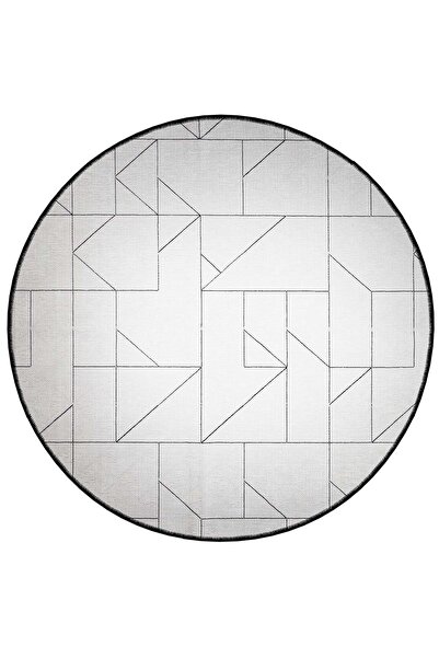 Rugs Modern Halı Mira Round White and Black Line Shape Detailed Woven WovenBa...