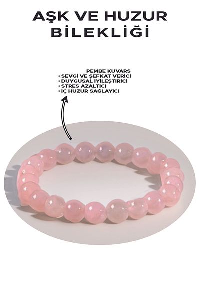 Ssilhoutte Doğaltaş Pink Quartz Natural Stone Bracelet - Certified Hand Workmanship - Healing and Energy Love and Compassion