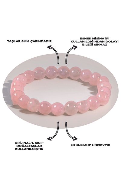 Ssilhoutte Doğaltaş Pink Quartz Natural Stone Bracelet - Certified Hand Workmanship - Healing and Energy Love and Compassion