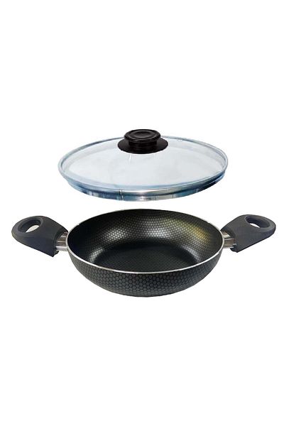 Mehtap Honeycomb Patterned Teflon Pan - 20 cm Glass Cover