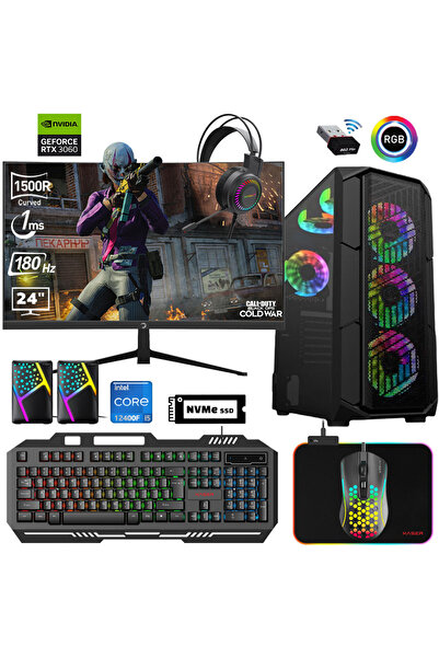 XASER Xsr583 i5 12400F 32GB Ram 512GB M.2 NVMe SSD 12GB RTX3060 24"Curved 180Hz Oyun Bilgisayarı