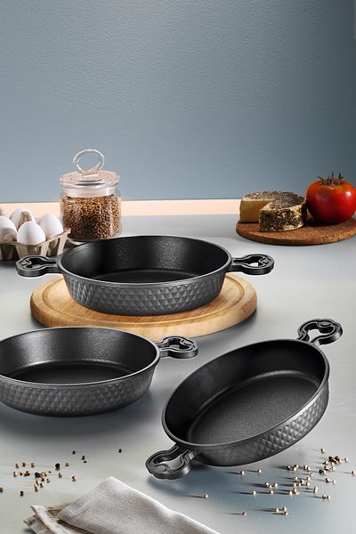 Fecra Bio Casting 3 Piece Cast Iron Granite Sahan Set Gray