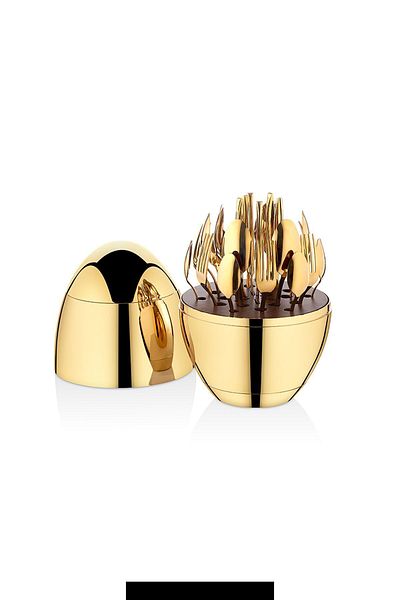 Fecra Golden Egg 24 Piece Fork Spoon Knife Set with Stand