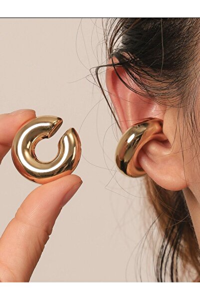 AychaAksesuar Çelik kararmaz büyük kalın halka altın renk kıkırdak küpe