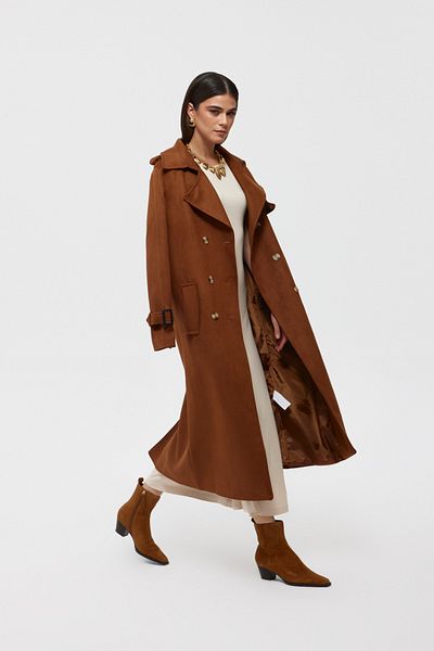 Seda Yalçın Atelier Tan Suede Long Coat - Belted and Buttoned