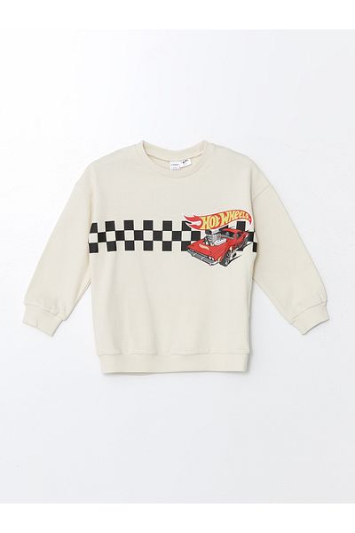 LC Waikiki Hot Wheels Printed Sweatshirt and Sweatpants Set for Baby Boys - Crew Neck, Long Sleeve, 2-Piece Set