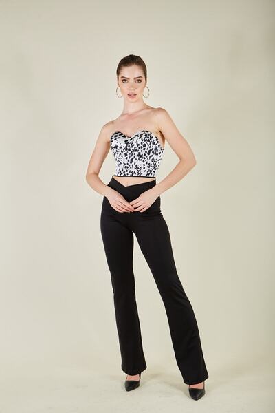 Silk Parade Siyah Beyaz Desenli %100 Ipek Büstiyer