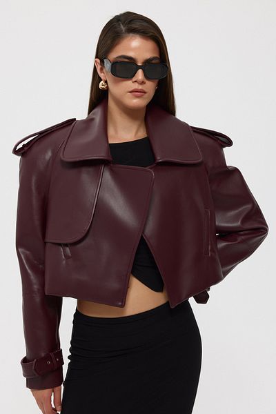Seda Yalçın Atelier Burgundy Design Short Leather Jacket