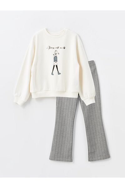 LC Waikiki Crew Neck - Girl's Printed Long Sleeve Sweatshirt and Leggings Set