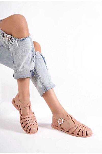 PLN SHOES Jelly Şeffaf Tokalı Pudra Kadın Sandalet