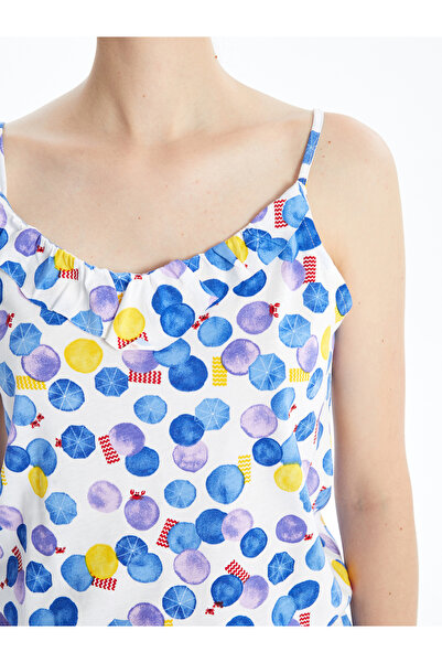 LC Waikiki Női pizsama jumpsuit mintás V-nyakú pántos rövidnadrággal