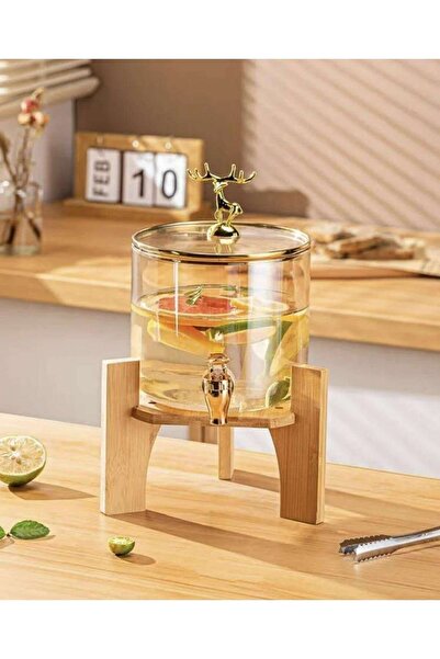 İnova Home Decor Geyik Detaylı Bambu Standlı Cam Musluklu Şerbet- Meyve Suyu ...