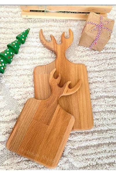 Redwood Wooden Deer Figured Cutting and Presentation Board Set - 2 Pieces