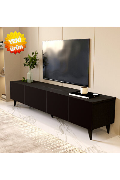 Genel Markalar Elegance Plus - Dört Kapaklı MDF Siyah TV Sehpası 160x45x30