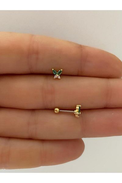 Arescollection butterfly tragus helix (cartilage) conch earlobe (lobe) compatible piercing with zircon stone