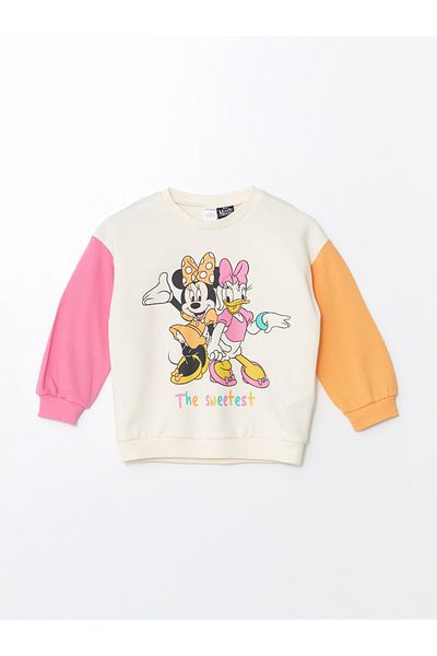 LC Waikiki Minnie Mouse Patterned Baby Girl Sweatshirt and Sweatpants - Crew Neck, Long Sleeve, Set of 2
