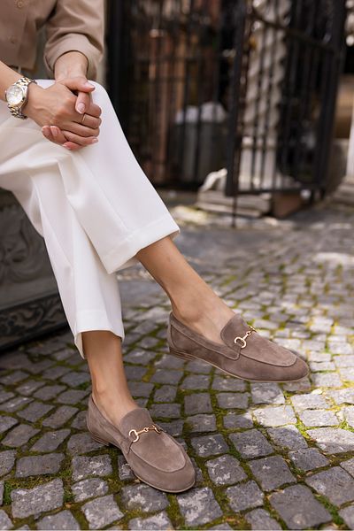 ANGELİNA JONES GEOLA ΓΥΝΑΙΚΕΙΑ MINK SAND Γνήσια SUET LOAFER ΠΑΠΟΥΤΣΙΑ