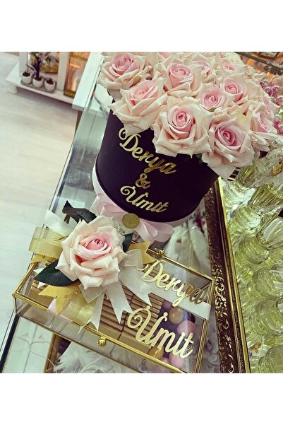 SG TASARIM Nişan Tepsisi Isimleri Kız Isteme Çiçeği Ve Çikolata Kutusu Isimleri Pleksi 8 Cm