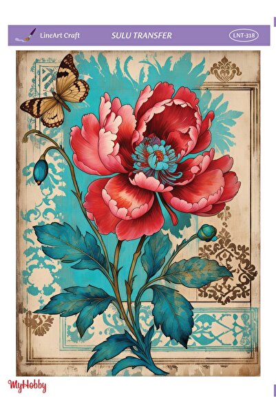 Genel Markalar LNT-318 Kırmızı Çiçek, Kelebek 25 * 35 cm Sulu Transfer