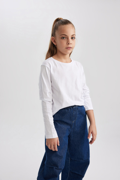 DeFacto Dívčí tričko Regular Fit s dlouhým rukávem s výstřihem