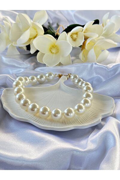 stainless steell Krem Büyük İnci Kolye