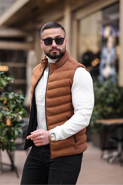 MODA FAVALLİ Ανδρικό φουσκωτό σουέτ γιλέκο New Season