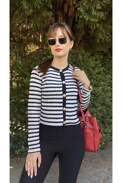 DUSOHOME Εποχιακή ζακέτα με ριγέ χρυσά κουμπιά