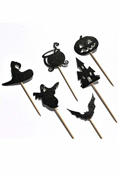 Partifabrik Cadılar Bayramı Siyah Simli Karakterler Kürdan Set 15 Li