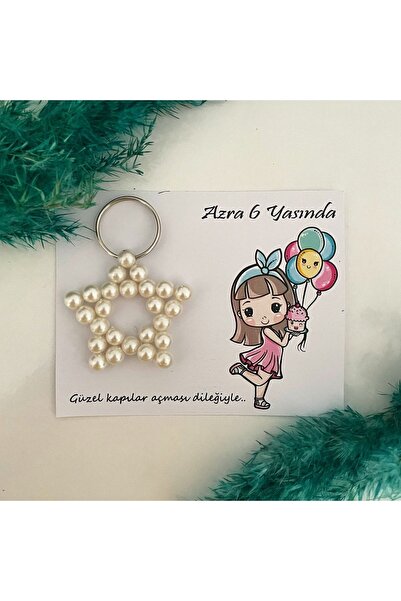 HappyDay Tasarım Organizasyon Inci Yıldız Anahtarlık 10 Adet Hediyelik Söz, N...