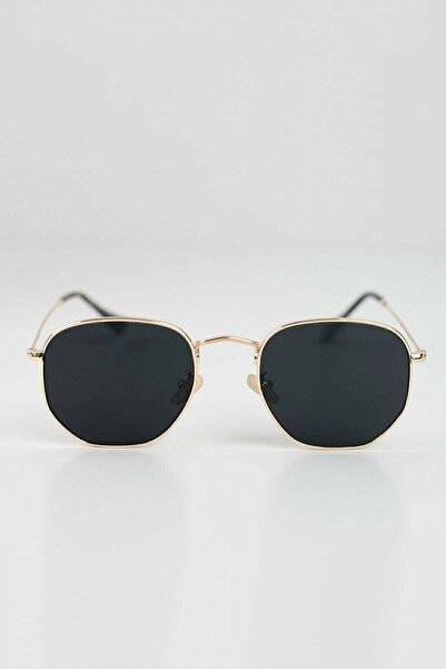 MACERATİ Gold Metal Çerçeveli Beşgen Unisex Güneş Gözlüğü