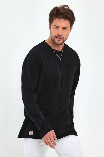 PELİTİSS Tricou supradimensionat cu buzunare cu mânecă lungă și detaliu cu tăietură urâtă
