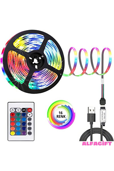 ALFAGİFT Tv Arkası Kumandalı 1 Metre Rgb Led Şerit Aydınlatma Seti- Renk Ve P...