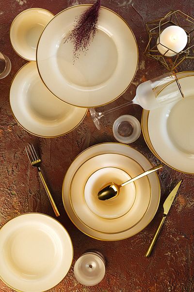 Fecra 18 Piece Salmon Cream Gold Mesh Dinnerware Set