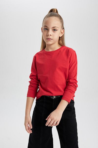 DeFacto Lányok Crew Neck Basic tömör hosszú ujjú póló B7785a8ns
