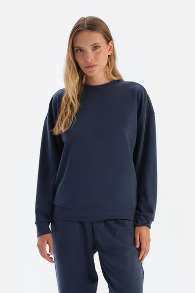 Dagi Navy Blue Basic Modal Sweatshirt