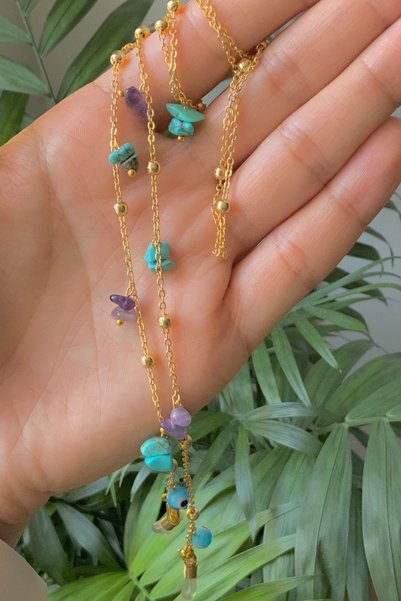 Natural Jewelleryy Women's Natural Stone Mask and Glasses Chain