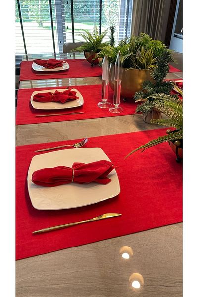 Decamor home 6-Piece Red Napkin Dartless Velvet Textured Red Fabric Napkin