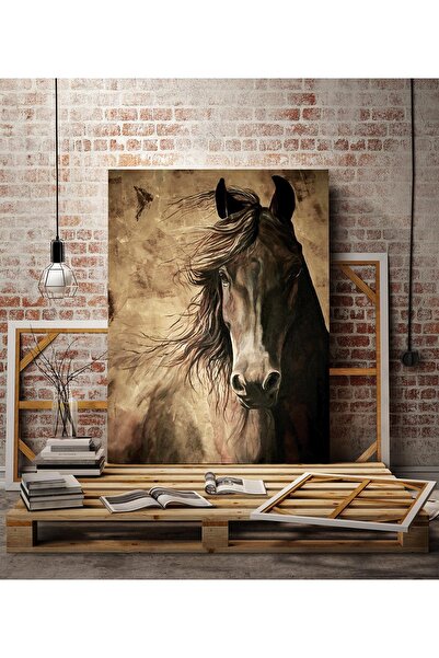 PrintiesPlus Vintage Soyut At Tablosu Kanvas Duvar Dekoru Modern