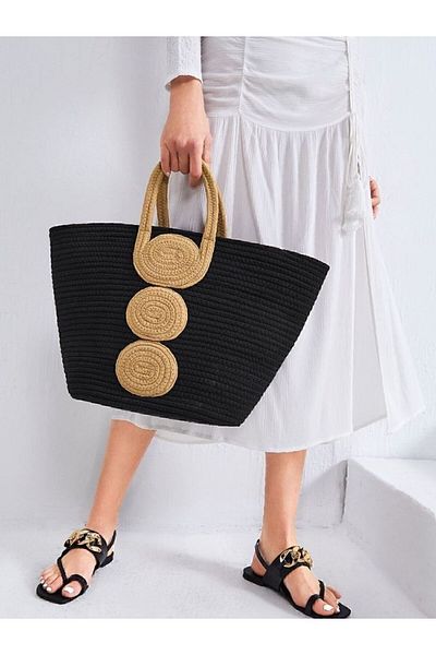 HandmadeSNM حقيبة يد بتصميم من القش - مصنوعة يدويًا بنسبة 100%، مزودة بمشبك تثبيت