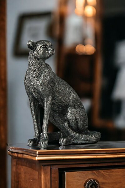 Rugad Biblo Dekoratif Heykel Leopar Biblosu Gümüş Eskitme Renk Model 33