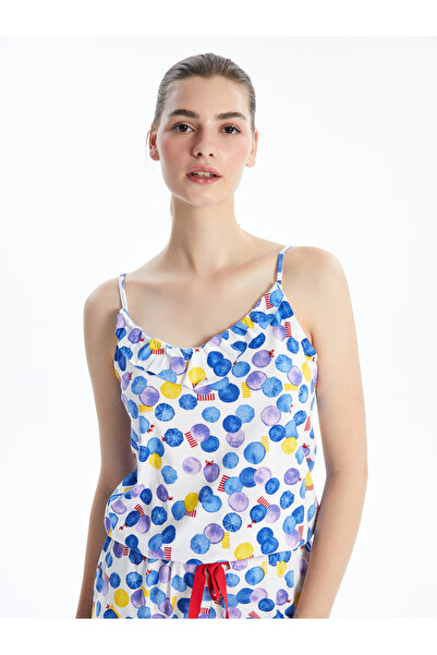 LC Waikiki Női pizsama jumpsuit mintás V-nyakú pántos rövidnadrággal