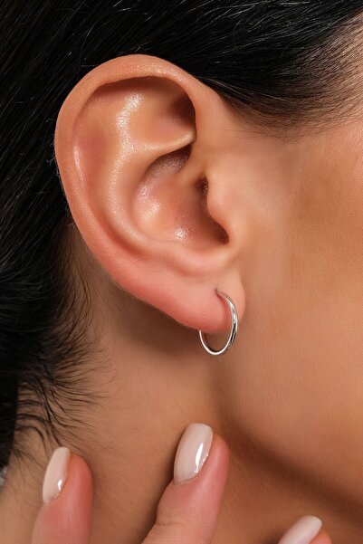 Side Gold Kuyumculuk 14 Ayar Beyaz Altın Halka Küpe 1,3 cm