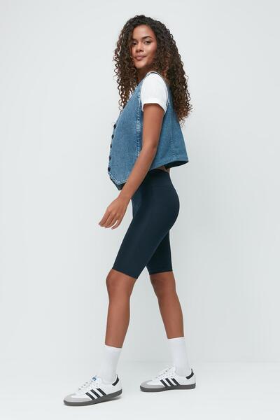 C&City Magasan elasztikus derékrész térd felett Sport rövidnadrág Harisnya 9409 sötétkék