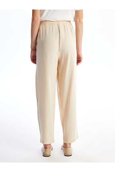 LC Waikiki Vászon kevert egyenes női nadrág elasztikus derékkal