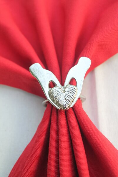 Emtory Home 6 Adet Gümüş Kalpli Peçete Halkası - Napkin Ring
