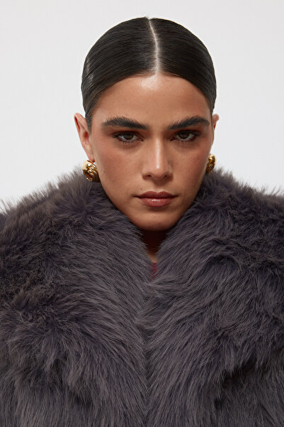 Seda Yalçın Atelier Κοντό μπουφάν από ψεύτικη γούνα ανθρακί - Κομψό και άνετο