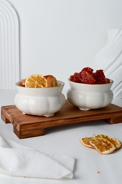 LALEZEN HOME Standing Double Ceramic Bowl