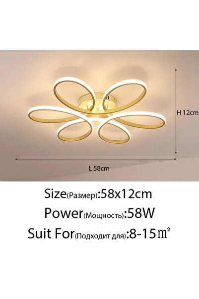 Liya Lighting LEVENT Papatya Model Gold Kasa Beyaz Işık Ledli Modern Aydınlatmalı 60 CM Ledli Avize