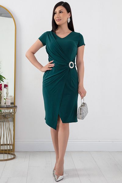 PULLIMM V-Neck Waist Buckle Short Sleeve Evening Dress - 13444