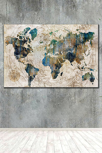 PrintiesPlus Eskitme Dünya Haritası 2Kanvas Tablo Duvar Dekoru